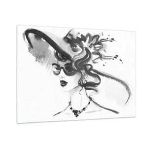 Cuadro sobre vidrio - Impresiones sobre Vidrio - Retrato en blanco y negro de una mujer con sombrero. - 100x70cm - Una dama con carácter - Decoración de pared moderna para salón y dormitorio ARTTOR