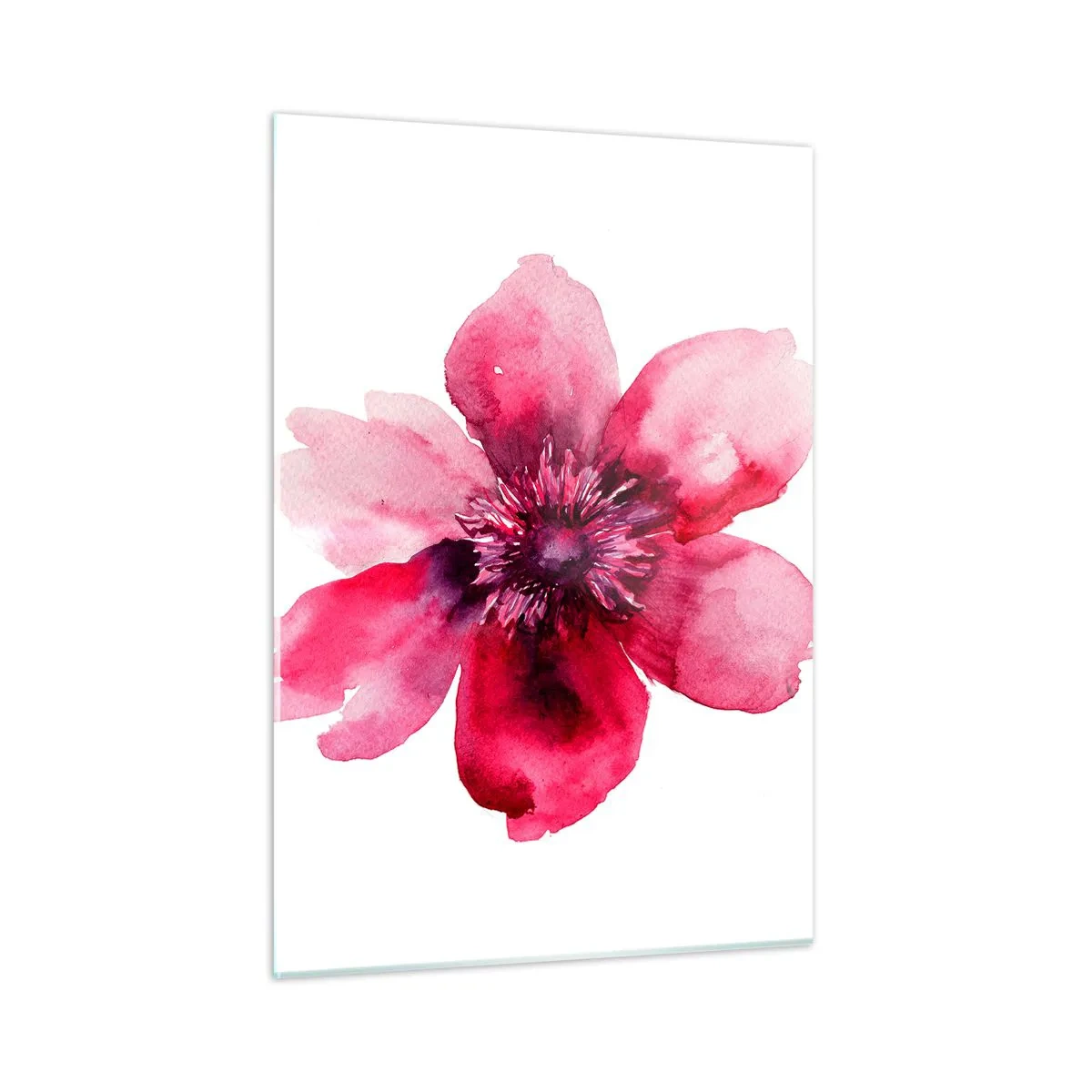 Cuadro sobre vidrio - Impresiones sobre Vidrio - Ilustración de acuarela de una flor roja sobre un fondo blanco. - 50x70cm - Un beso con aroma a carmín - Decoración de pared moderna para salón y dormitorio ARTTOR