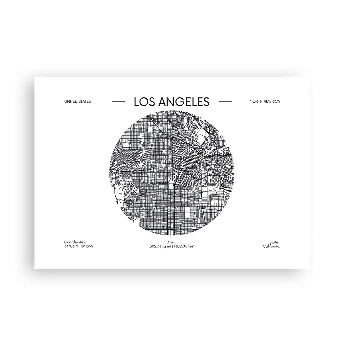 Póster - Un mapa de Los Ángeles en un estilo minimalista en blanco y negro. - 100x70cm - Anatomía de Los Ángeles - Decoración de pared moderna para salón y dormitorio ARTTOR