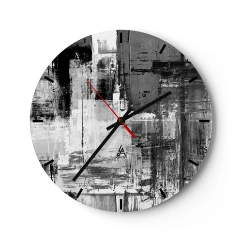 Reloj de pared - Reloj de vidrio - Abstracción en blanco y negro con textura de pinceladas - 30x30cm - El gris es hermoso - Decoración de pared moderna para salón, cocina y dormitorio ARTTOR