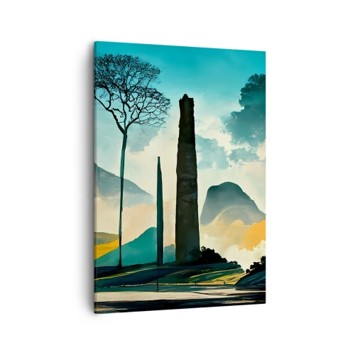 Cuadro sobre lienzo - Impresión de Imagen - Un paisaje pintoresco con árboles y montañas al fondo. - 50x70cm - Cada vez a más altitud - Decoración de pared moderna para salón y dormitorio ARTTOR