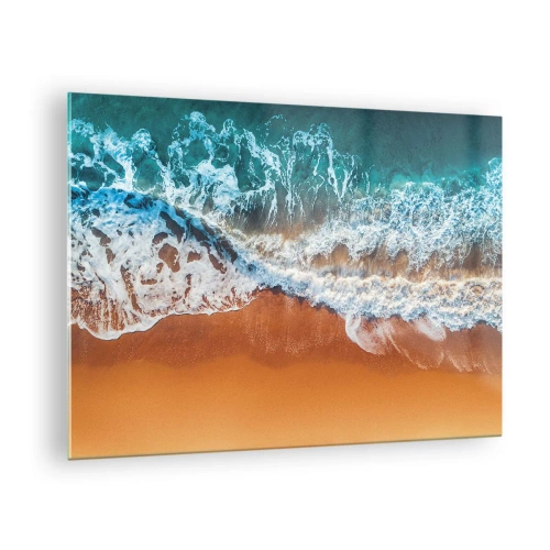 Cuadro sobre vidrio - Impresiones sobre Vidrio - Una vista aérea de las olas del océano rompiendo contra la orilla. - 70x50cm - Siempre a la par - Decoración de pared moderna para salón y dormitorio ARTTOR