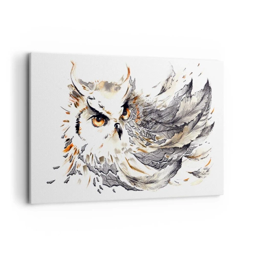 Cuadro sobre lienzo - Impresión de Imagen - Un búho con plumas místicas en forma artística de acuarela. - 120x80cm - Venía de un mundo de magia - Decoración de pared moderna para salón y dormitorio ARTTOR