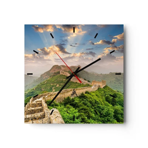 Reloj de pared - Reloj de vidrio - La Gran Muralla China iluminada por la luz del sol en un paisaje pintoresco. - 30x30cm - Grandeza duradera - Decoración de pared moderna para salón y dormitorio ARTTOR