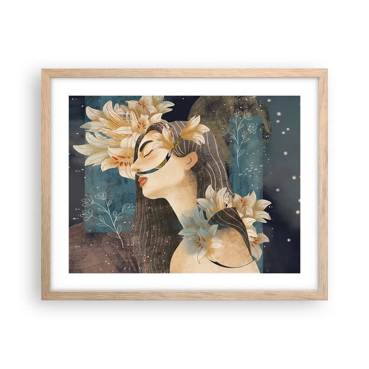Póster en marco roble claro - Cuento de princesa con lirios - 50x40 cm