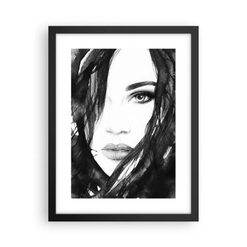 Póster en marco negro - Retrato de una dama en blanco y negro - 30x40 cm
