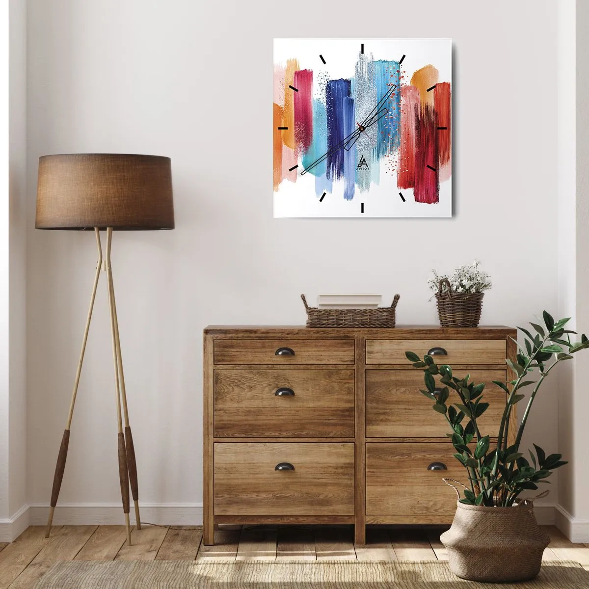 Reloj de pared - Reloj de vidrio - Arriba y abajo - 30x30 cm