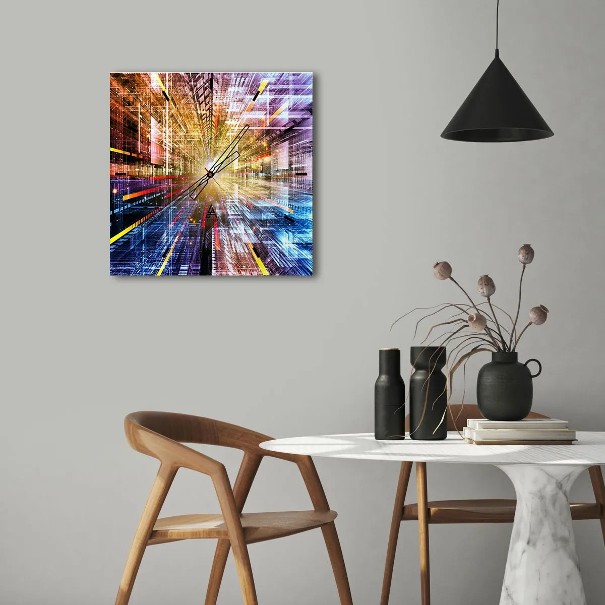 Reloj de pared - Reloj de vidrio - Luces dinámicas en un pasillo futurista - 30x30cm - Un pasillo luminoso - Decoración de pared moderna para salón y dormitorio ARTTOR