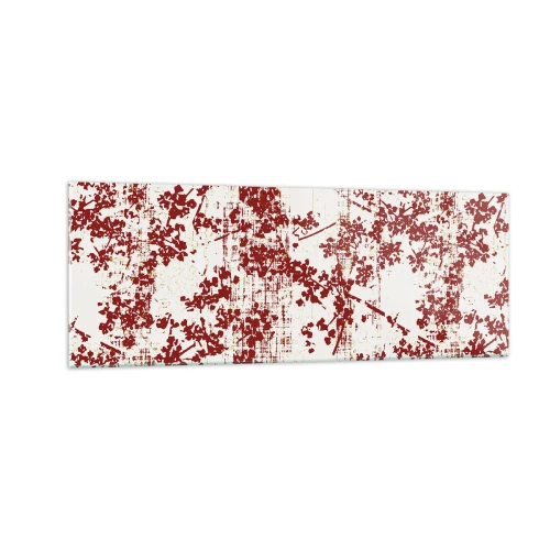 Cuadro sobre vidrio - Impresiones sobre Vidrio - Flores rojas sobre un fondo blanco en un estilo artístico. - 140x50cm - Como un viejo percal - Decoración de pared moderna para salón y dormitorio ARTTOR