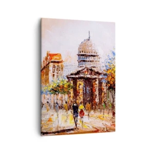 Cuadro sobre lienzo - Impresión de Imagen - Escena urbana impresionista con un edificio histórico. - 50x70cm - Un paseo parisino - Decoración de pared moderna para salón y dormitorio ARTTOR