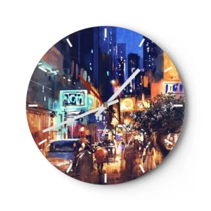 Reloj de pared - Reloj de vidrio - Y la ciudad no duerme - 40x40 cm