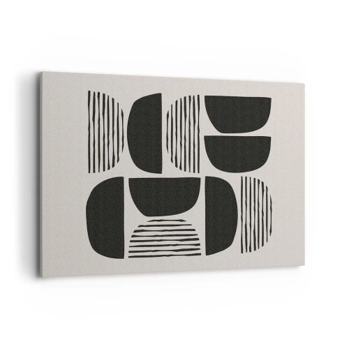 Cuadro sobre lienzo - Impresión de Imagen - Geometría con semicírculos y líneas en negro sobre fondo claro. - 120x80cm - Arreglos a medias - Decoración de pared moderna para salón y dormitorio ARTTOR