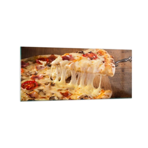 Cuadro sobre vidrio - Impresiones sobre Vidrio - Pizza con queso fibroso - 120x50cm - Una obra maestra del arte italiano - Decoración de pared moderna para salón y dormitorio ARTTOR