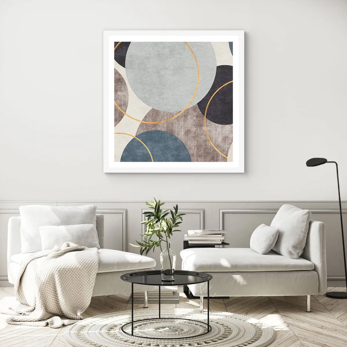 Póster en marco blanco - Círculo tras círculo - 40x40 cm