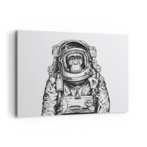 Cuadro sobre lienzo - Impresión de Imagen - Gráfico de un astronauta en un traje espacial con cabeza de mono. - 100x70cm - Evolución alternativa - Decoración de pared moderna para salón y dormitorio ARTTOR