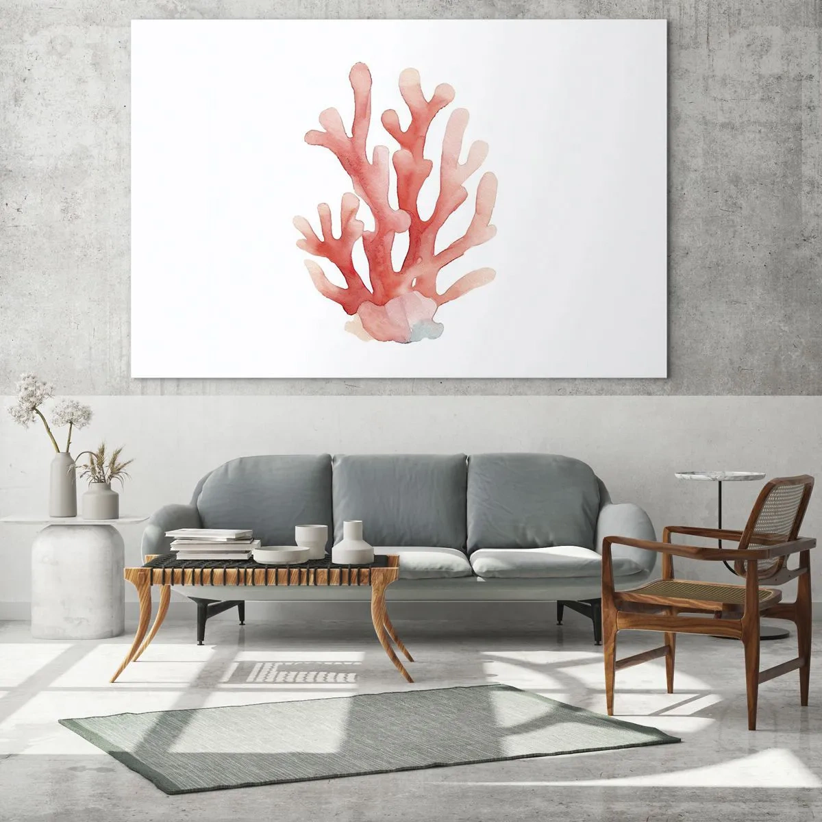 Cuadro sobre vidrio - Impresiones sobre Vidrio - Acuarela coral rosa sobre fondo blanco - 70x50cm - La hermosura del color coral - Decoración de pared moderna para salón y dormitorio ARTTOR