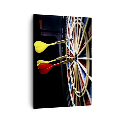 Cuadro sobre lienzo - Impresión de Imagen - Un tablero de dardos con dardos impactados sobre un fondo negro - 70x100cm - En el blanco - Decoración de pared moderna para salón y dormitorio ARTTOR