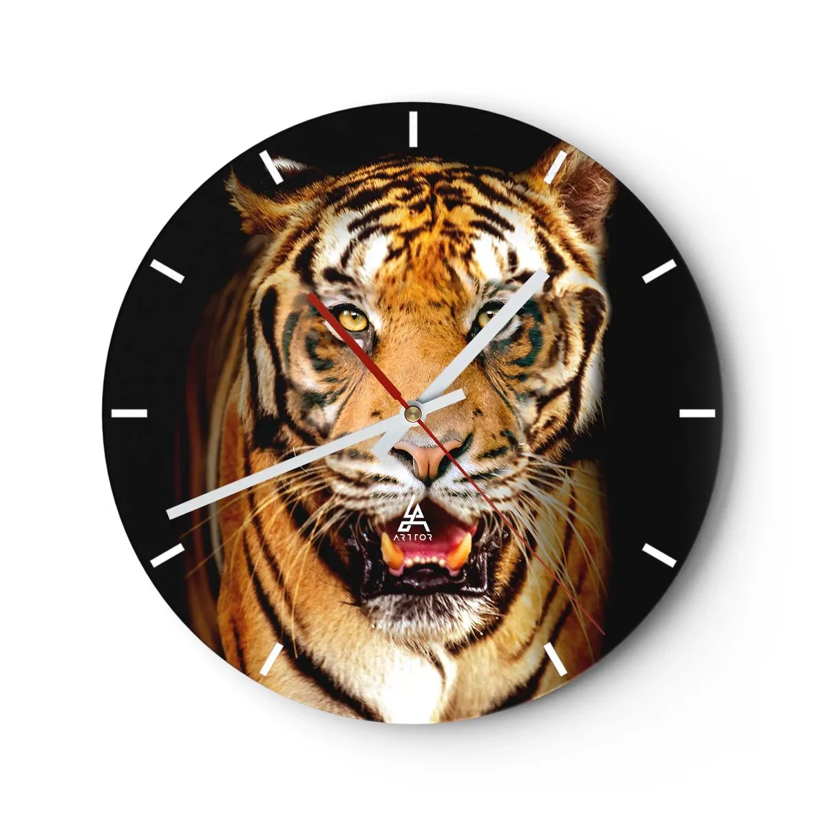 Reloj de pared - Reloj de vidrio - Retrato de un tigre feroz con una mirada intensa. - 30x30cm - Salvaje de corazón - Decoración de pared moderna para salón, cocina y dormitorio ARTTOR