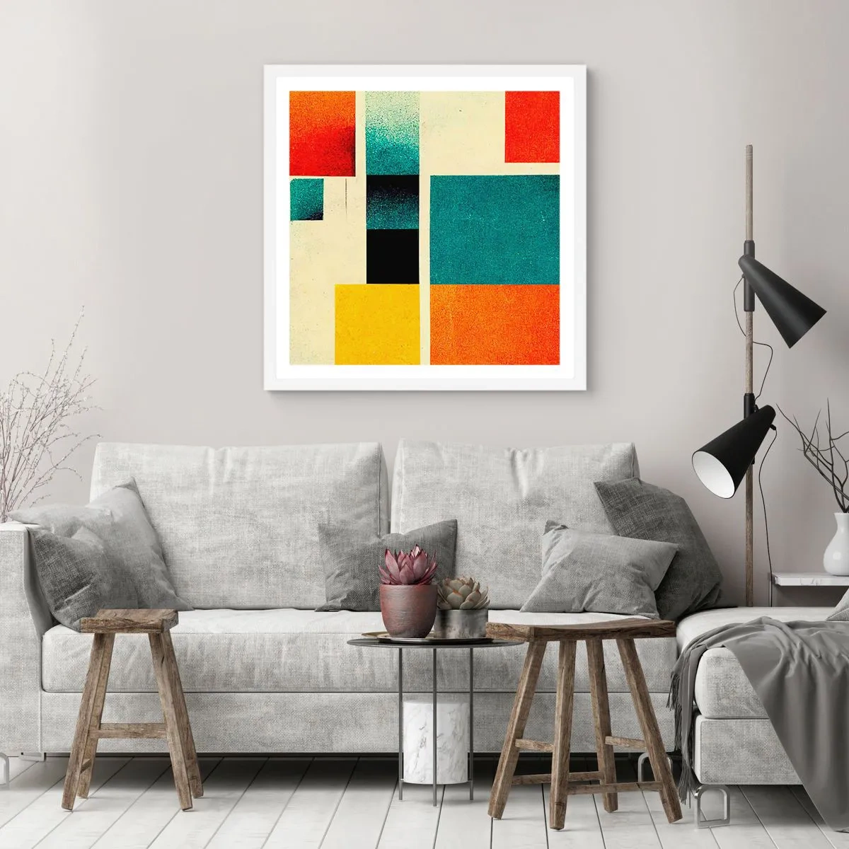 Póster en marco blanco - Abstracción geométrica - buena energía - 50x50 cm