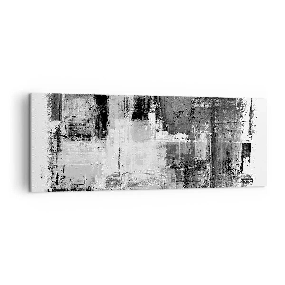 Cuadro sobre lienzo - Impresión de Imagen - Composición abstracta en blanco, negro y gris. - 140x50cm - El gris es hermoso - Decoración de pared moderna para salón y dormitorio ARTTOR