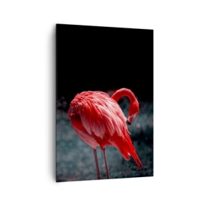 Cuadro sobre lienzo - Impresión de Imagen - Un flamenco rosa sobre un fondo verde oscuro. - 70x100cm - Un poema carmesí de la naturaleza - Decoración de pared moderna para salón y dormitorio ARTTOR