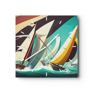 Reloj de pared - Reloj de vidrio - Una ilustración dinámica de veleros en un mar tempestuoso. - 30x30cm - Afrontar los elementos - Decoración de pared moderna para salón y dormitorio ARTTOR