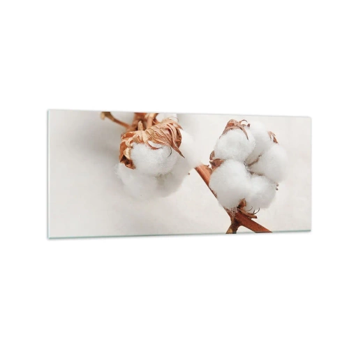 Cuadro sobre vidrio - Impresiones sobre Vidrio - Una ramita de algodón sobre un fondo sutil. - 120x50cm - Un suave tacto - Decoración de pared moderna para salón y dormitorio ARTTOR