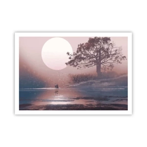 Póster - Escena romántica con la luna y un árbol junto al agua. - 100x70cm - Rarezas nocturnas - Decoración de pared moderna para salón y dormitorio ARTTOR