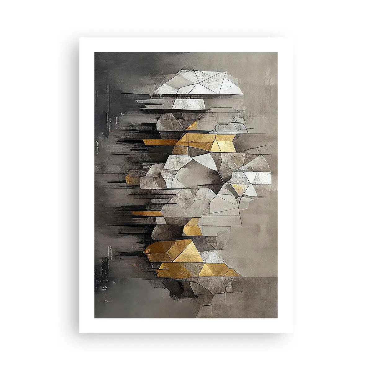 Póster - Abstracción geométrica en tonos grises y dorados. - 50x70cm - Composición hecha de hielo y luz - Decoración de pared moderna para salón y dormitorio ARTTOR