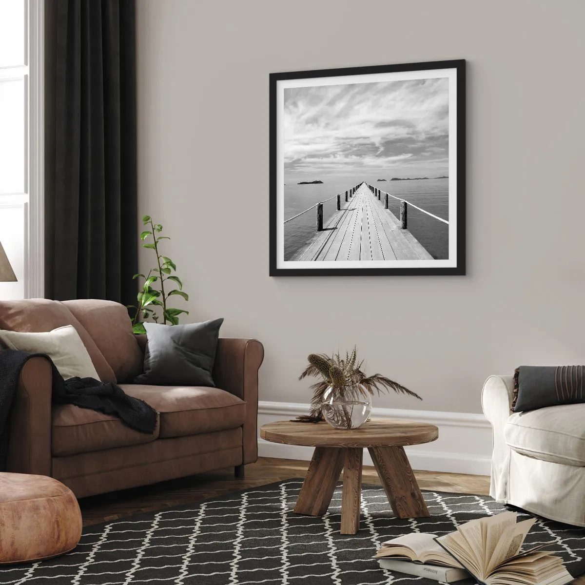 Póster en marco negro - Hora de viajar - 30x30 cm