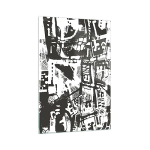 Cuadro sobre vidrio - Impresiones sobre Vidrio - Patrón retro monocromático abstracto - 70x100cm - ¿Orden o caos? - Decoración de pared moderna para salón y dormitorio ARTTOR