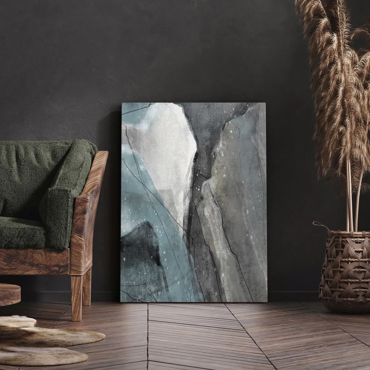 Cuadro sobre lienzo - Impresión de Imagen - Composición abstracta en tonos grises y azules. - 50x70cm - Abstracción: rocas y hielo - Decoración de pared moderna para salón y dormitorio ARTTOR