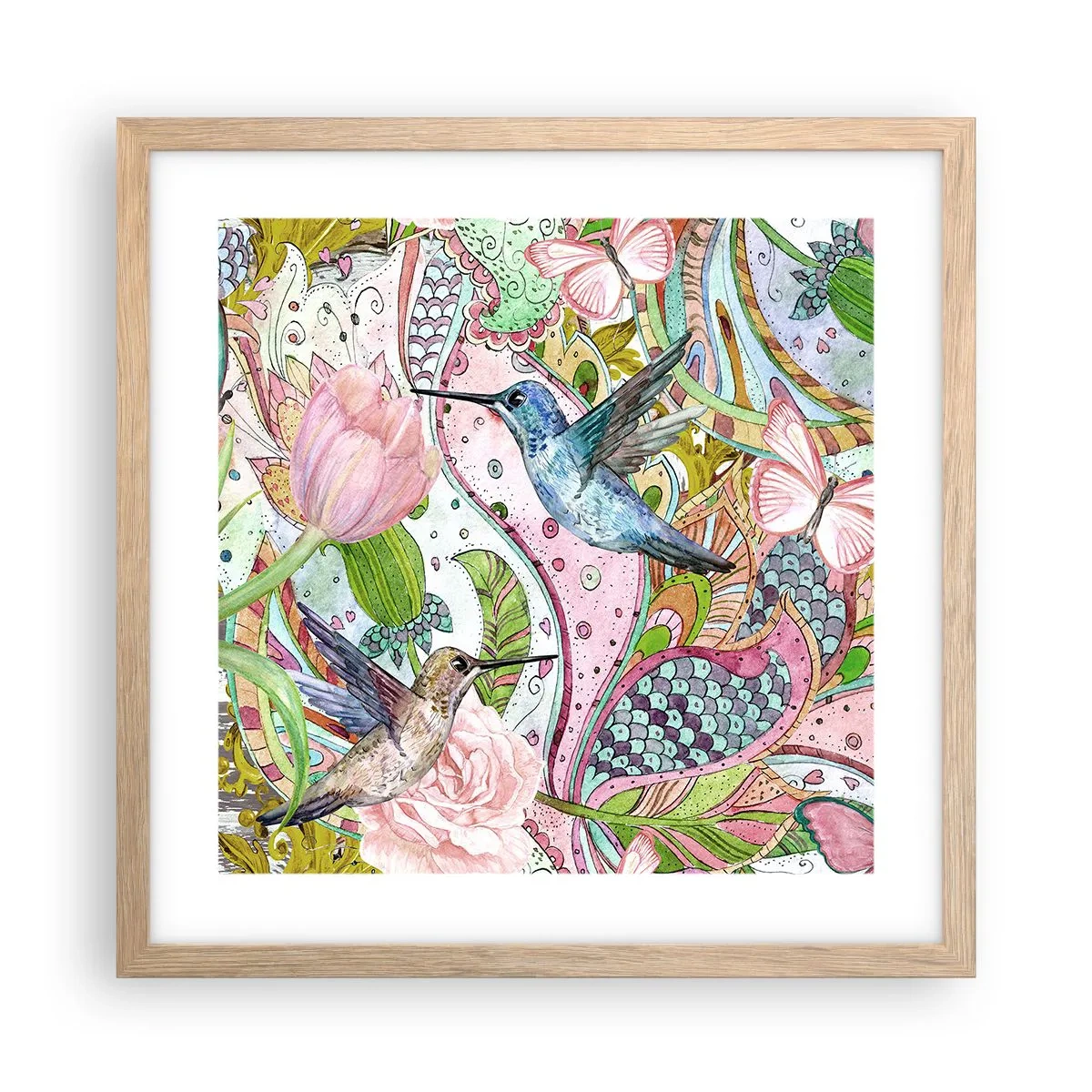 Póster en marco roble claro - Enredado en las vides - 40x40 cm