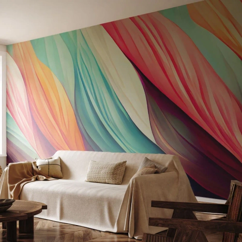 Fotomural personalizado Premium Canvas - Tejido arco iris - Pastel, Líneas, Abstracción