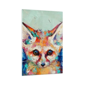Cuadro sobre vidrio - Impresiones sobre Vidrio - Un retrato colorido de un zorro fennec en el estilo de pintura expresiva. - 70x100cm - Mirada penetrante - Decoración de pared moderna para salón y dormitorio ARTTOR