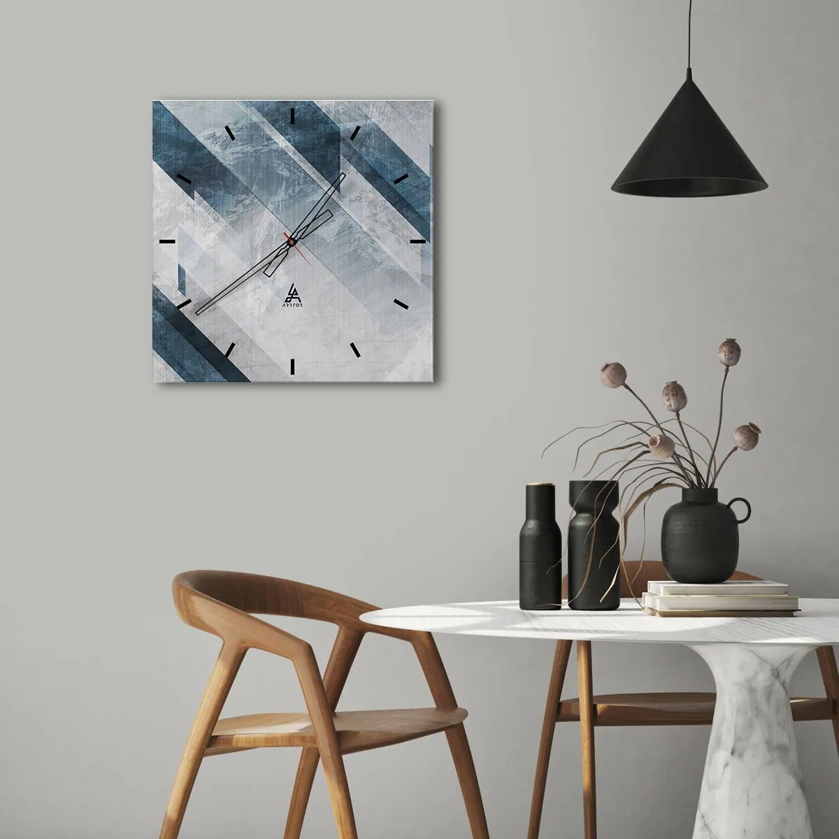 Reloj de pared - Reloj de vidrio - Composición espacial - movimiento de grises - 40x40 cm