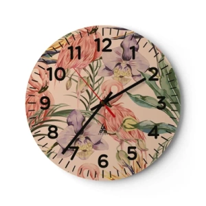 Reloj de pared - Reloj de vidrio - Un ballet rosa en flores - 30x30 cm