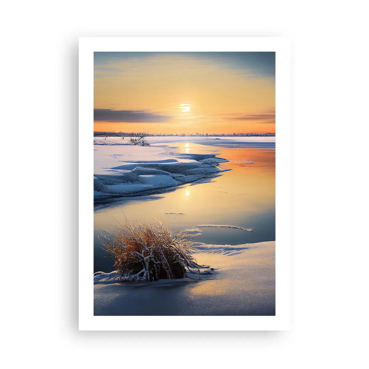 Póster - Paisaje invernal con un río al atardecer - 50x70cm - Atardecer de invierno - Decoración de pared moderna para salón y dormitorio ARTTOR