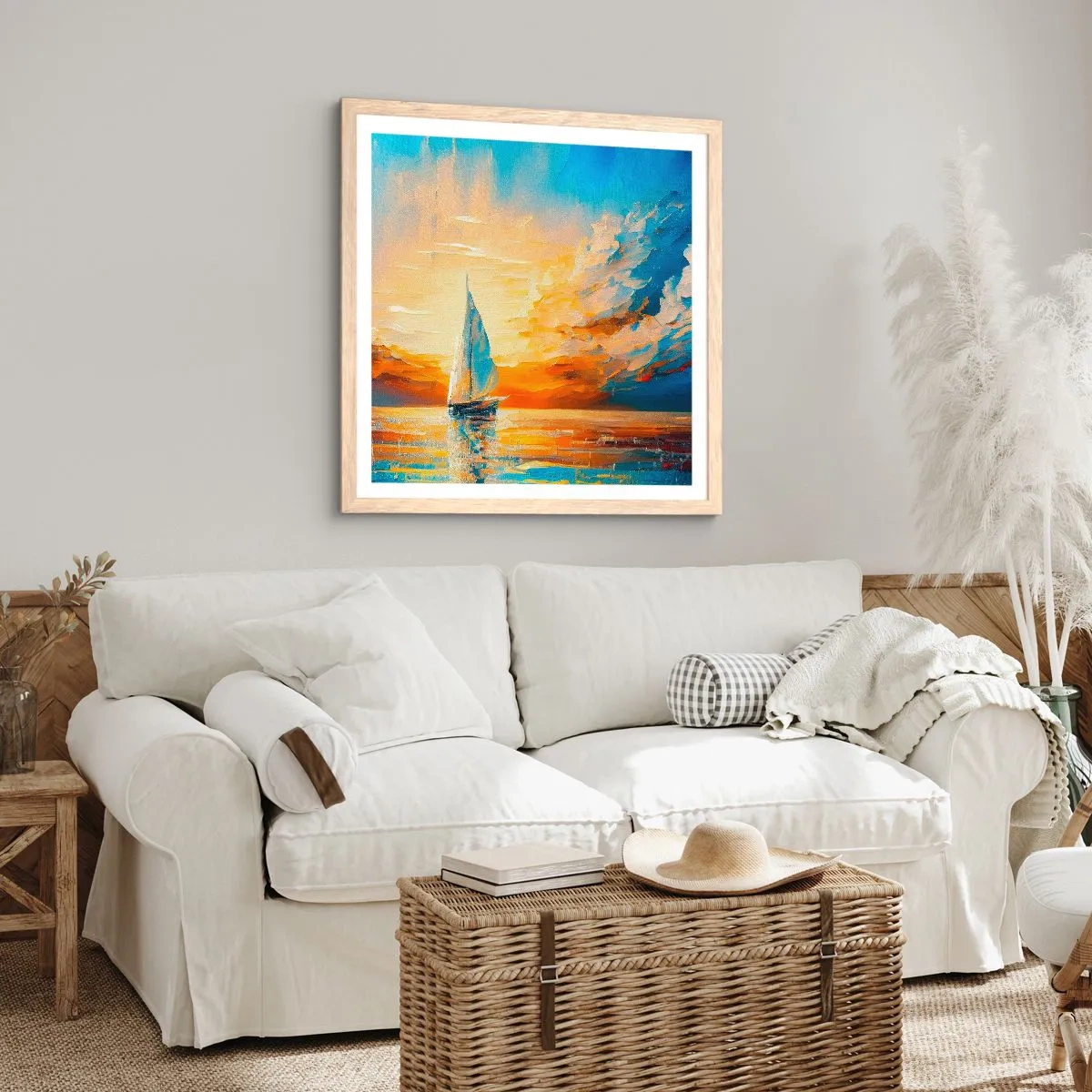 Póster en marco roble claro - Navegando en oro - 40x40 cm