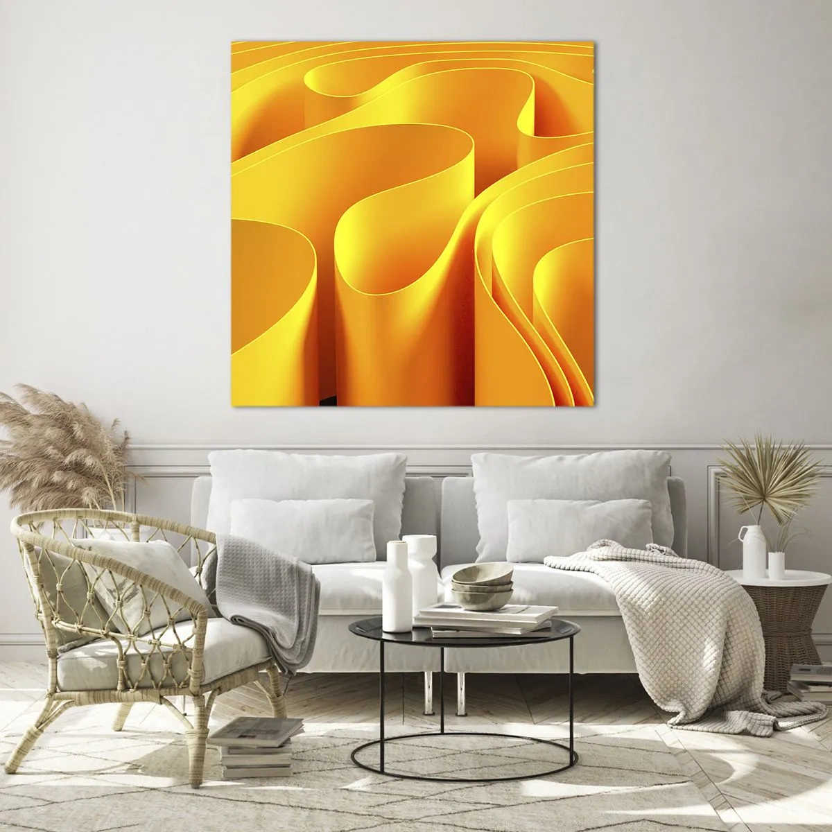 Cuadro sobre vidrio - Impresiones sobre Vidrio - Como las olas del sol - 30x30 cm