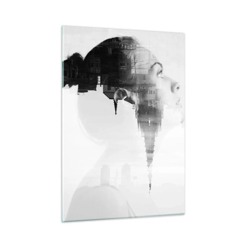 Cuadro sobre vidrio - Impresiones sobre Vidrio - Silueta de una mujer con elementos arquitectónicos al fondo - 50x70cm - A ambos lados del cristal - Decoración de pared moderna para salón y dormitorio ARTTOR
