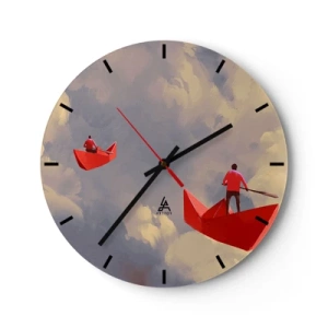 Reloj de pared - Reloj de vidrio - Dos barcos rojos contra un cielo nublado - 30x30cm - El viaje de un soñador - Decoración de pared moderna para salón, cocina y dormitorio ARTTOR