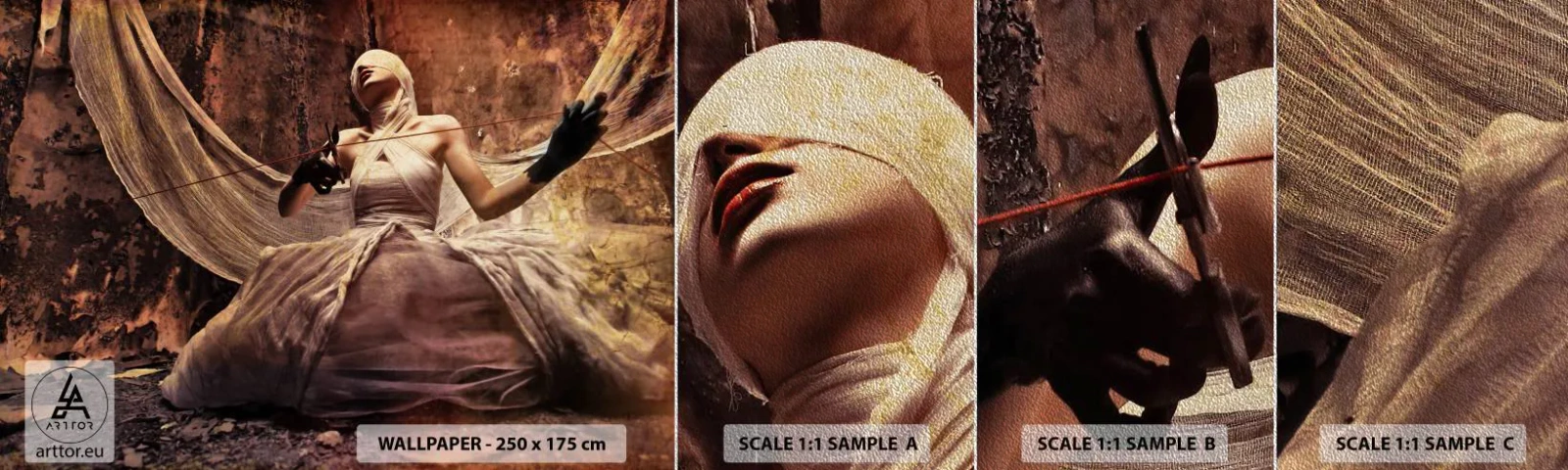 Muestra de fotomural Premium Sand - Diosa del destino - Teatro, Pedazo, Hombre - 100x30 cm