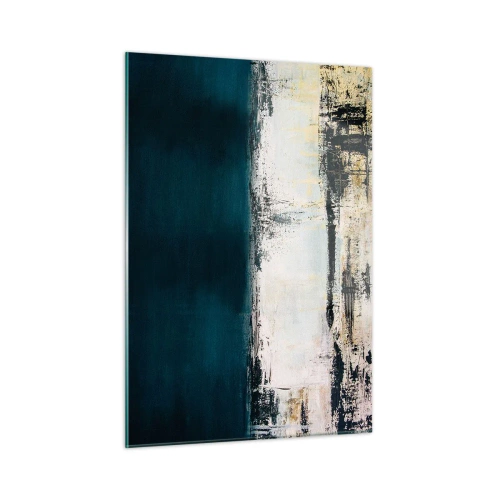 Cuadro sobre vidrio - Impresiones sobre Vidrio - Paisaje abstracto en tonos azul marino y blanco. - 50x70cm - Composición horizontal - Decoración de pared moderna para salón y dormitorio ARTTOR