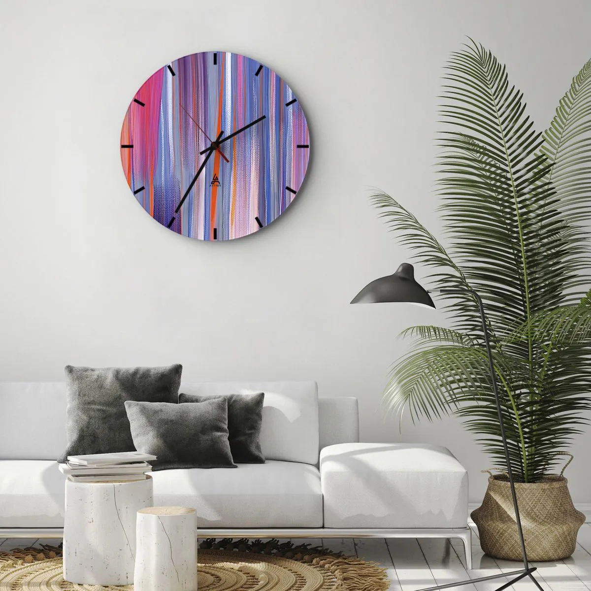 Reloj de pared - Reloj de vidrio - Pinceladas verticales multicolores en estilo abstracto - 30x30cm - Ascensión - Decoración de pared moderna para salón, cocina y dormitorio ARTTOR