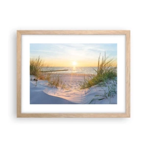 Póster en marco roble claro - El sonido del mar, el canto de los pájaros, una playa virgen entre las dunas... - 40x30 cm