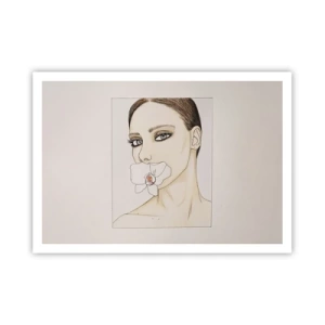 Póster - Retrato de una mujer con una orquídea en colores delicados. - 100x70cm - Elegancia y belleza - Decoración de pared moderna para salón y dormitorio ARTTOR