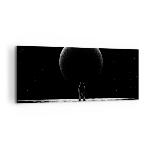 Cuadro sobre lienzo - Impresión de Imagen - Un astronauta con el telón de fondo de un gran planeta en el espacio exterior. - 120x50cm - Cara a cara - Decoración de pared moderna para salón y dormitorio ARTTOR
