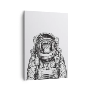 Cuadro sobre lienzo - Impresión de Imagen - Gráfico de un astronauta en un traje espacial con cabeza de mono. - 50x70cm - Evolución alternativa - Decoración de pared moderna para salón y dormitorio ARTTOR