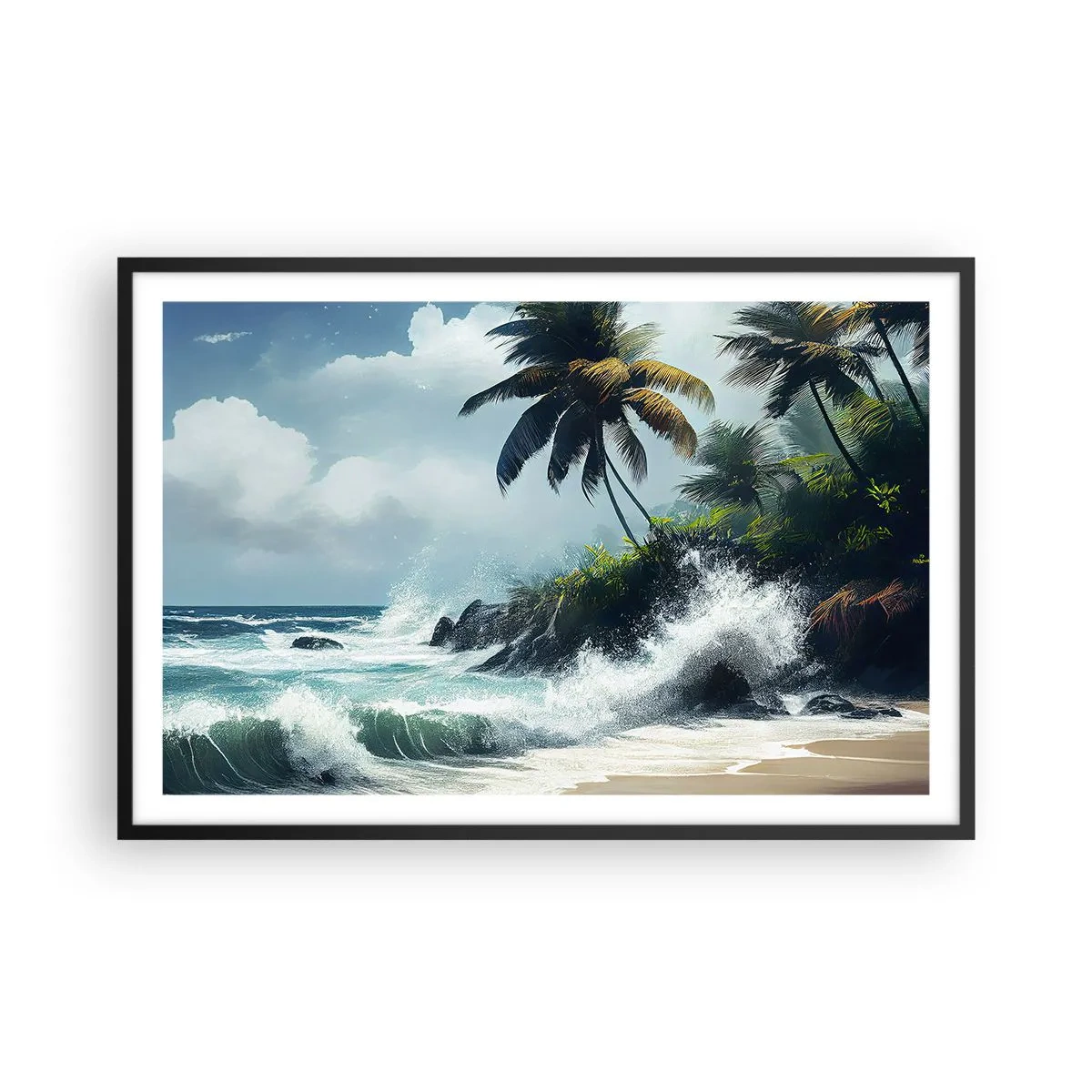 Póster en marco negro - En una costa tropical - 91x61 cm